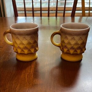 Vintage MCM Yellow Fire King Diamond Pattern Mugs